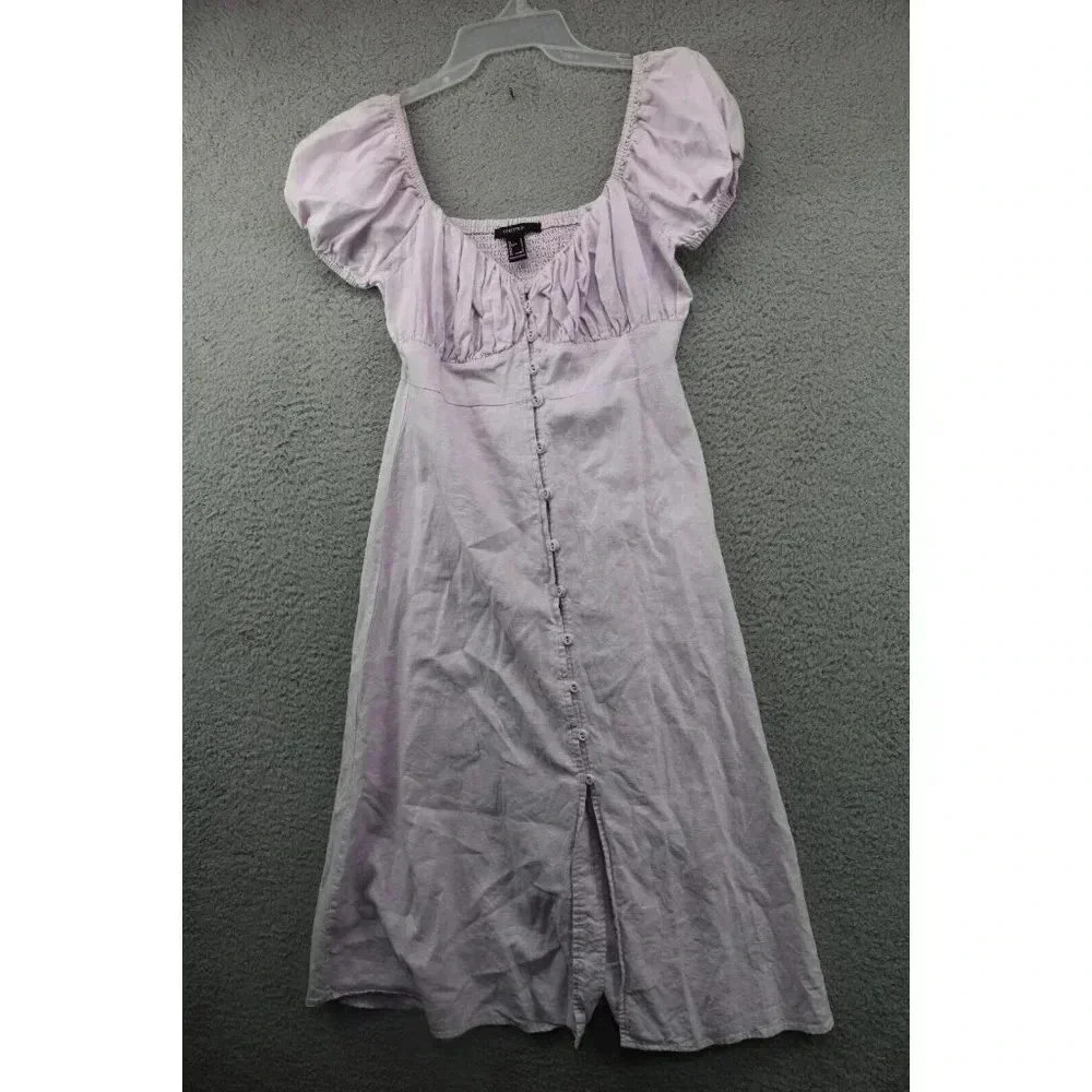 Forever 21 Lavender Maxi Button Up Dress-Linen Blend-Small